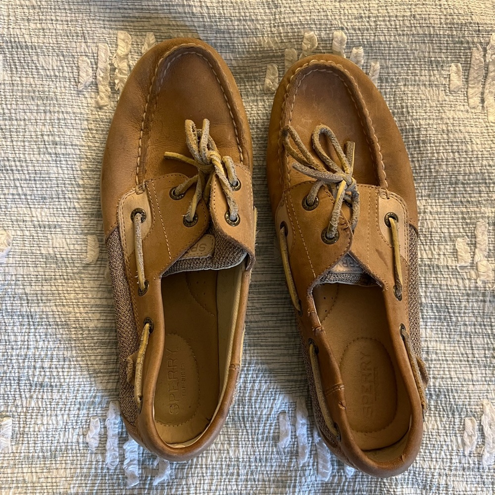 Sperry Women’s Tan Leather Moc Toe Boat Shoes